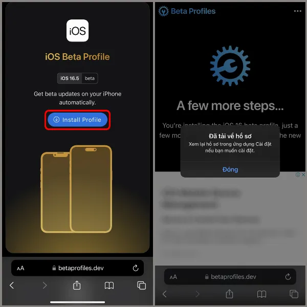 Tải hồ sơ cấu hình iOS 16.5 Beta 1 từ trang Beta Profiles
