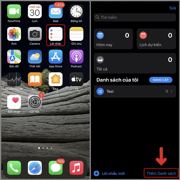 Tạo danh sách mới trong ứng dụng Lời nhắc trên iPhone