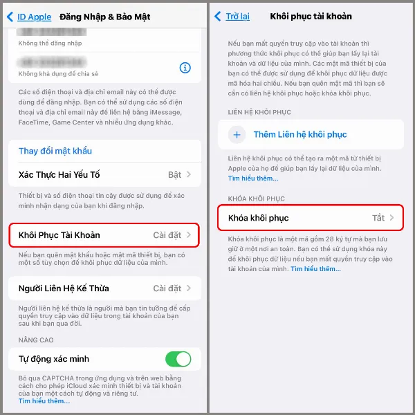 Tạo mã khóa khôi phục
