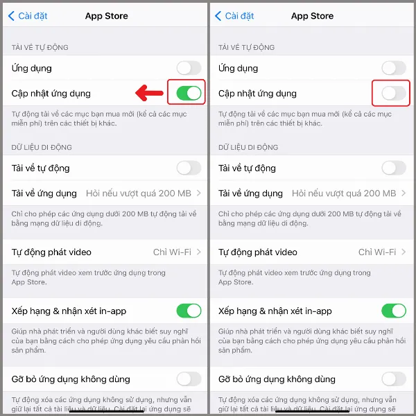 Tắt Cập nhật ứng dụng trong mục Tải về tự động