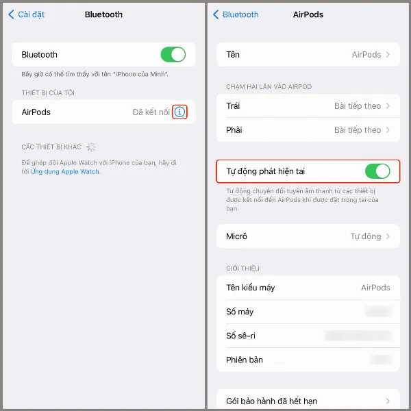 Tắt chức năng tự động phát hiện tai của AirPods