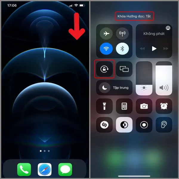 Tắt khóa hướng dọc trong trung tâm điều khiển iPhone