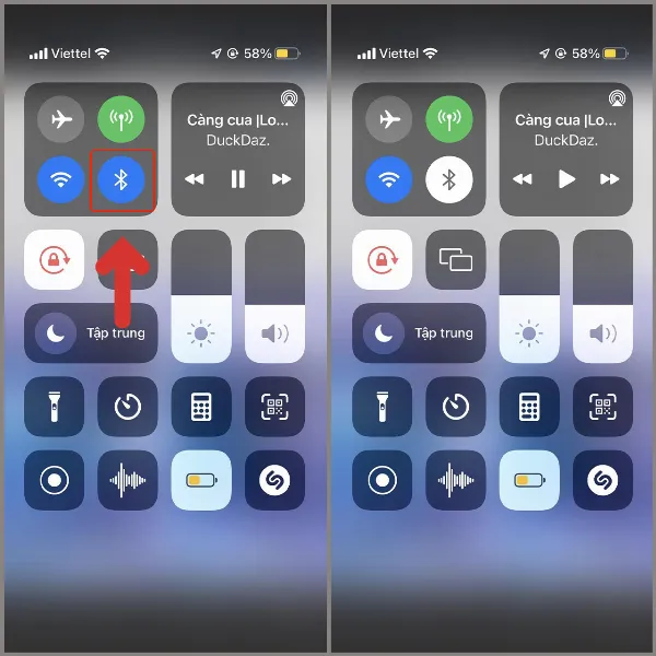 Thanh công cụ Bluetooth đã được tắt trên iPhone