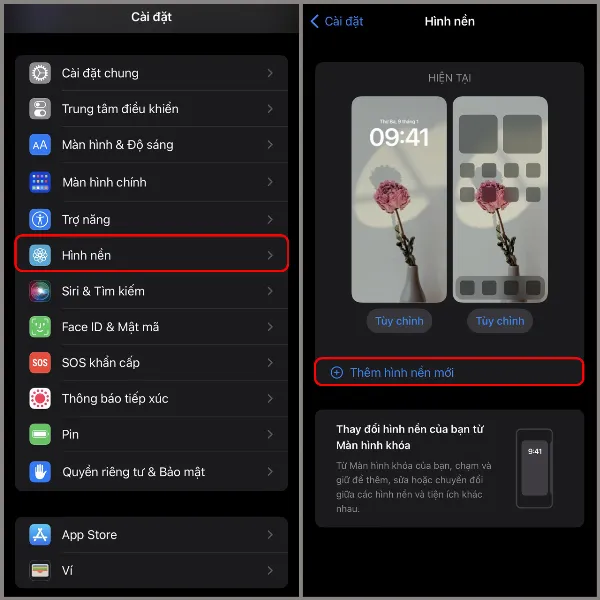 Thao tác chọn Thêm hình nền mới trong phần cài đặt hình nền của iPhone