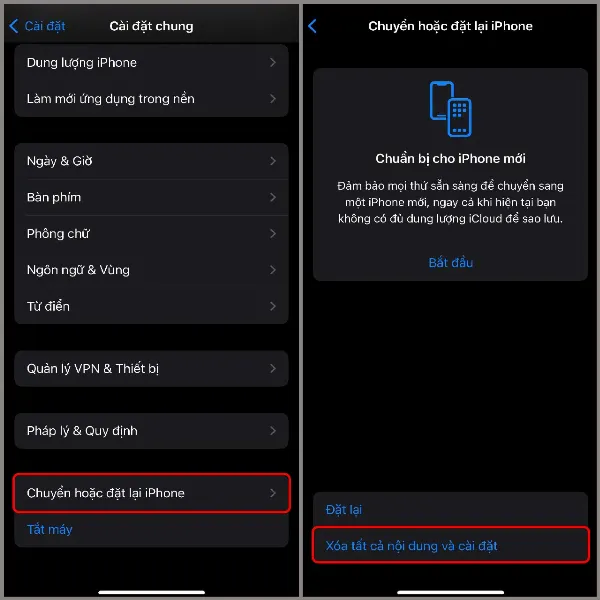 Thao tác khôi phục cài đặt gốc trên iPhone