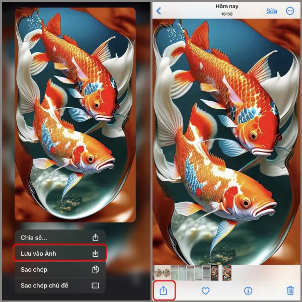 Thao tác lưu ảnh vào thư viện trên iPhone