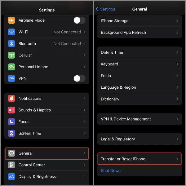 Cách gỡ bỏ phần mềm gián điệp trên iPhone cực dễ dàng, giúp bảo vệ điện thoại an toàn khỏi việc bị theo dõi 3 Thao tác mở Cài đặt chung và chọn Chuyển hoặc đặt lại iPhone trong ứng dụng Cài đặt