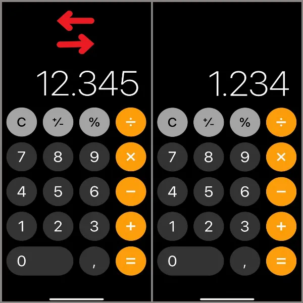 Thao tác vuốt để xóa số trên ứng dụng máy tính iPhone