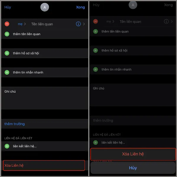 Thao tác xóa liên hệ trong danh bạ iPhone