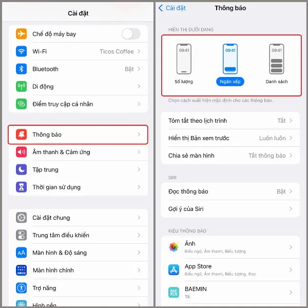 Thay đổi kiểu thông báo trên màn hình khóa iPhone