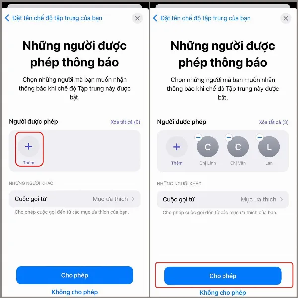 Thêm liên hệ vào danh sách nhận thông báo khi bật chế độ Tập trung trên iPhone