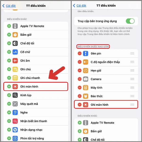 Thêm tính năng Ghi màn hình vào Trung tâm điều khiển