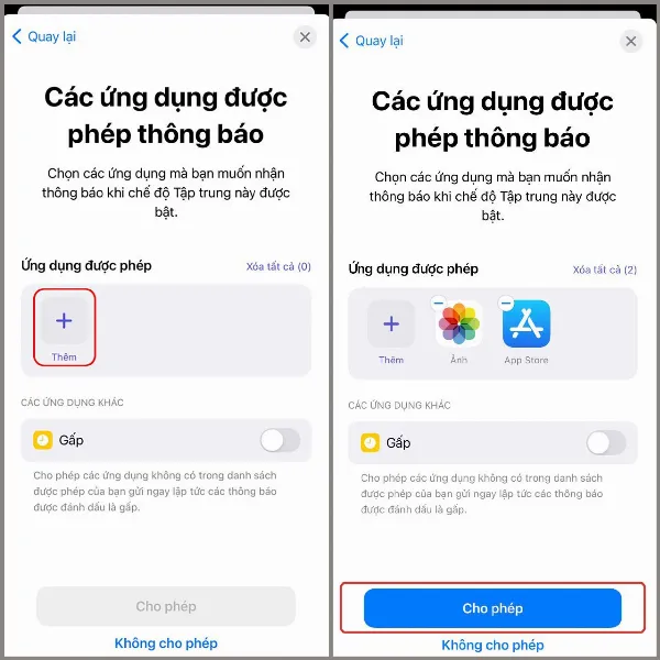 Thêm ứng dụng vào danh sách nhận thông báo khi bật chế độ Tập trung trên iPhone