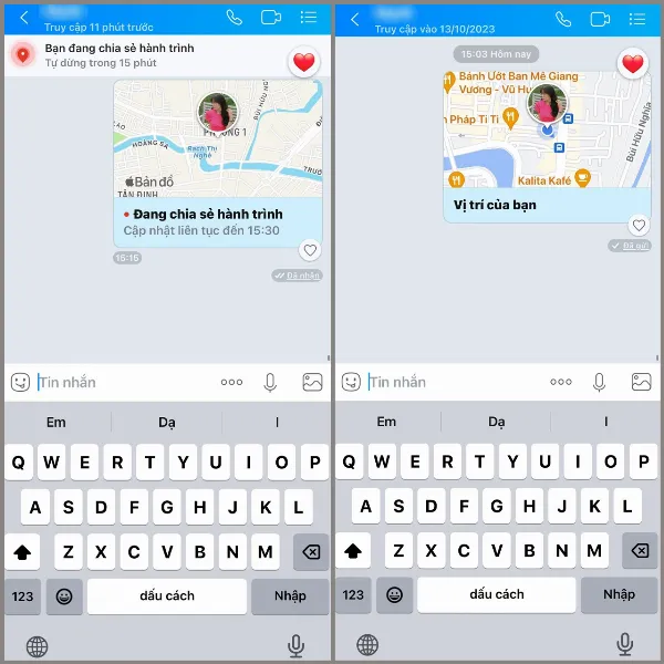 Thông báo đã chia sẻ vị trí thành công trên Zalo