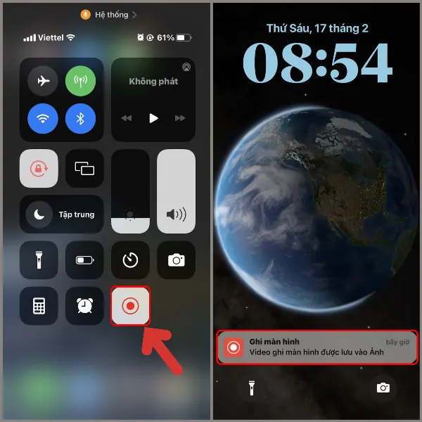 Thông báo video quay màn hình đã được lưu