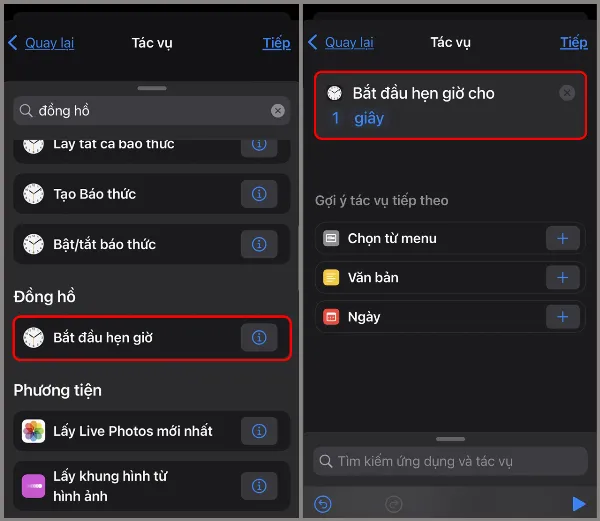Tìm và chọn Bắt đầu hẹn giờ, đặt thời gian là 1 giây.