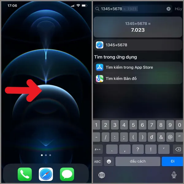 Tính toán nhanh trên thanh tìm kiếm Spotlight của iPhone