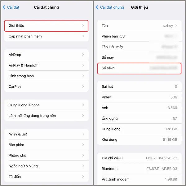 Truy cập Cài đặt chung, chọn Giới thiệu, tìm và ghi lại Số sê-ri
