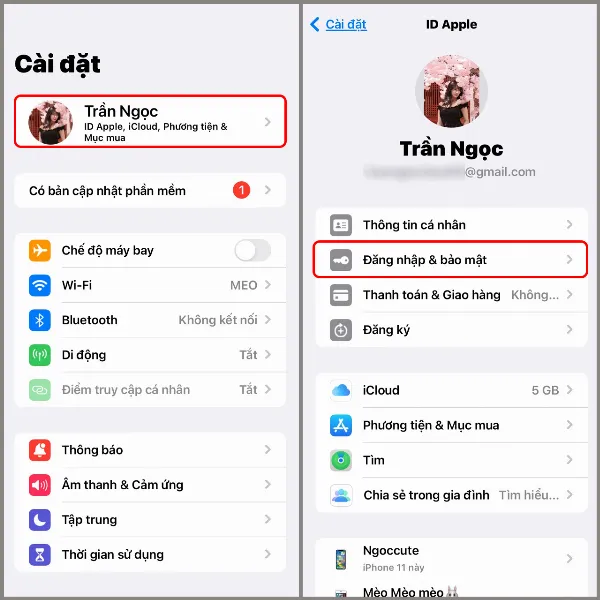 Truy cập cài đặt đăng nhập và bảo mật