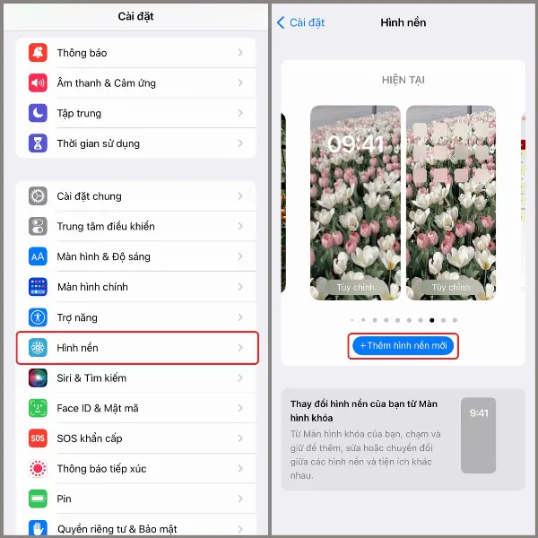 Truy cập cài đặt hình nền và tùy chỉnh màn hình khóa iPhone