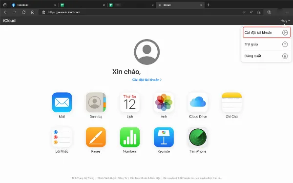 Truy cập vào Cài đặt tài khoản iCloud
