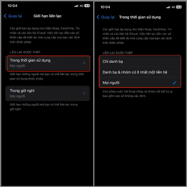 Tùy chỉnh liên lạc trong thời gian sử dụng trên iPhone
