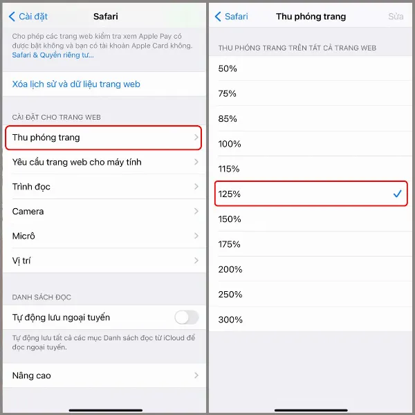 Tùy chỉnh mức thu phóng trang web mặc định trong Safari