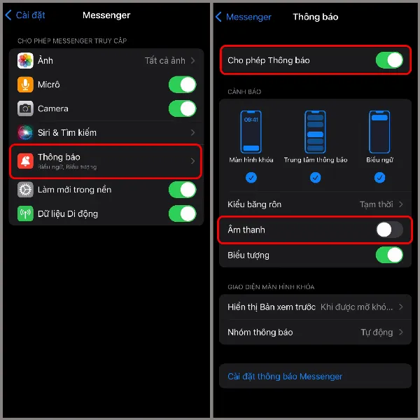 Tùy chỉnh phần thông báo của ứng dụng Messenger