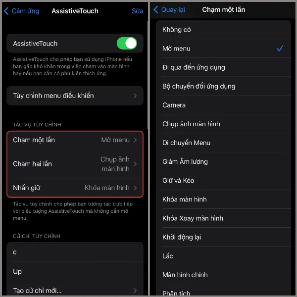 Tùy chỉnh tác vụ cho AssistiveTouch