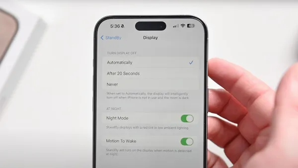 Tùy chọn cài đặt thời gian hiển thị cho chế độ StandBy