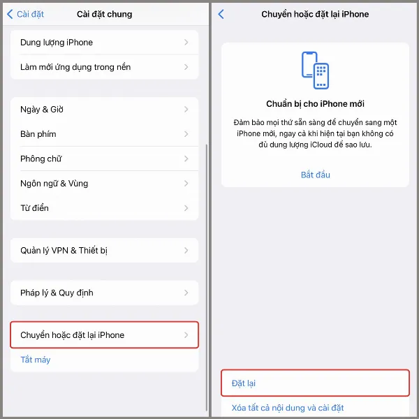 Tùy chọn đặt lại trên iPhone