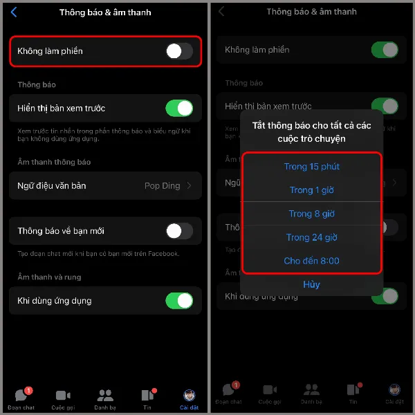 Tùy chọn thời gian bật chế độ không làm phiền cho ứng dụng