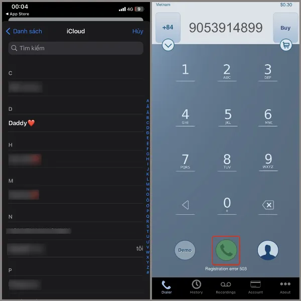 Ứng dụng Call Recorder - IntCall đang ghi âm cuộc gọi