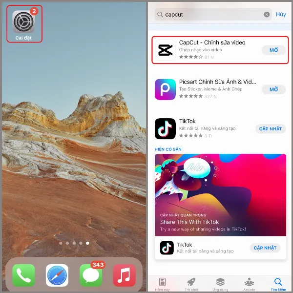 Ứng dụng CapCut trên App Store, người dùng tìm và tải về iPhone