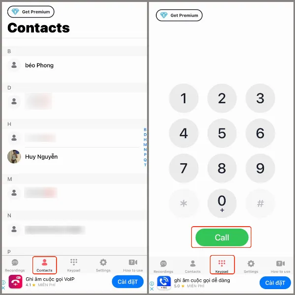 Ứng dụng Ghi Âm Cuộc Gọi - ACR cho phép người dùng thêm liên hệ từ danh bạ