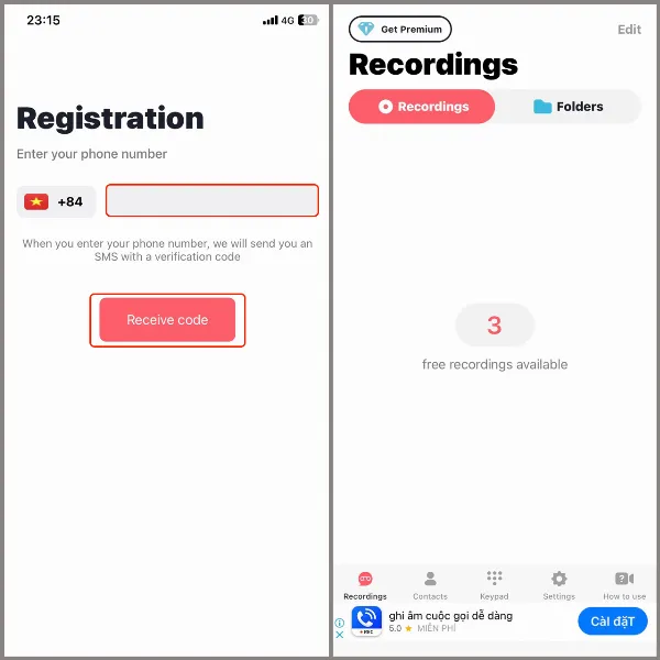 Ứng dụng Ghi Âm Cuộc Gọi - ACR yêu cầu đăng nhập bằng số điện thoại