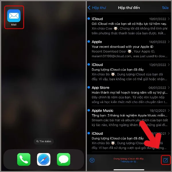 Cách tạo email trên iPhone để bạn gửi đi nhanh chóng và tiện lợi nhất, không cần đến máy tính nữa 1 Ứng dụng Mail trên iPhone và nút soạn thư mới