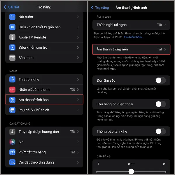 Vào Âm thanh/Hình ảnh, chọn Âm thanh trong nền và bật lên