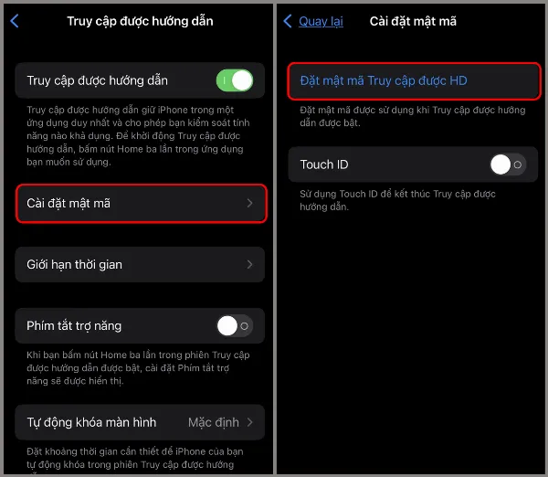 Vào Cài đặt mật mã và đặt mật mã cho Truy cập được Hướng dẫn.