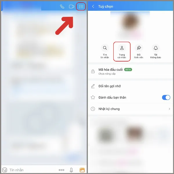Vào trang cá nhân Zalo
