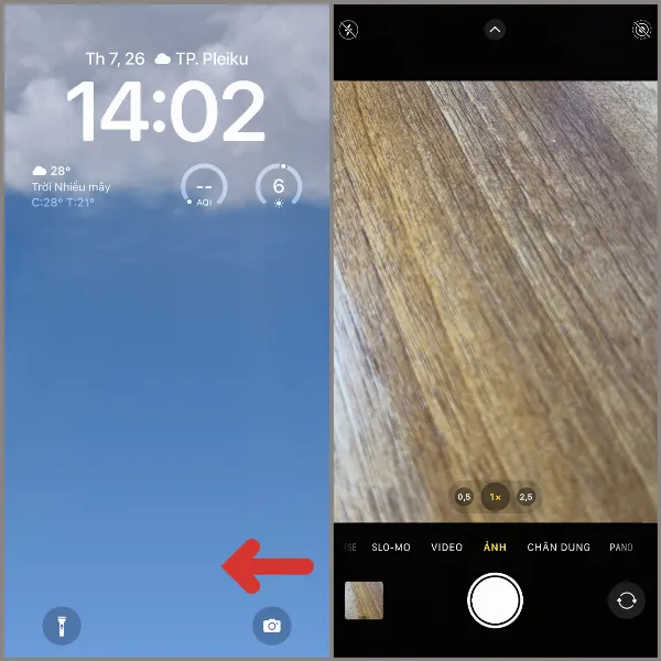 Vuốt sang trái để mở nhanh camera từ màn hình khóa