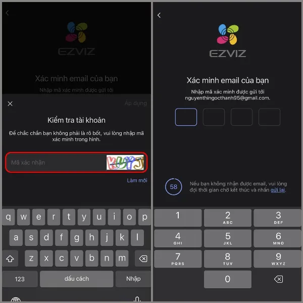 Xác minh email đăng ký tài khoản EZVIZ