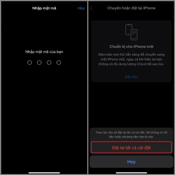 Xác nhận đặt lại tất cả cài đặt