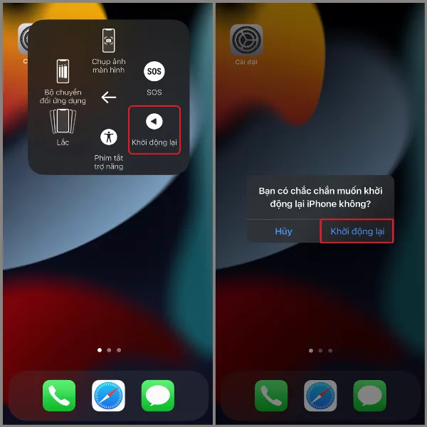 Xác nhận khởi động lại iPhone trên màn hình