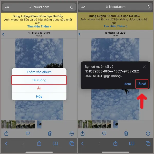 Xác nhận tải ảnh về iPhone từ iCloud