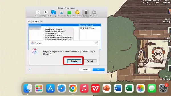 Xác nhận xóa bản sao lưu iPhone đã chọn