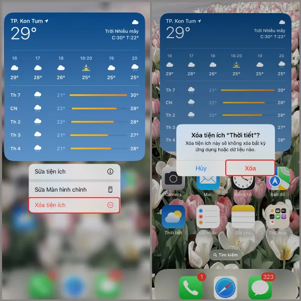 Xóa tiện ích Thời tiết khỏi màn hình iPhone