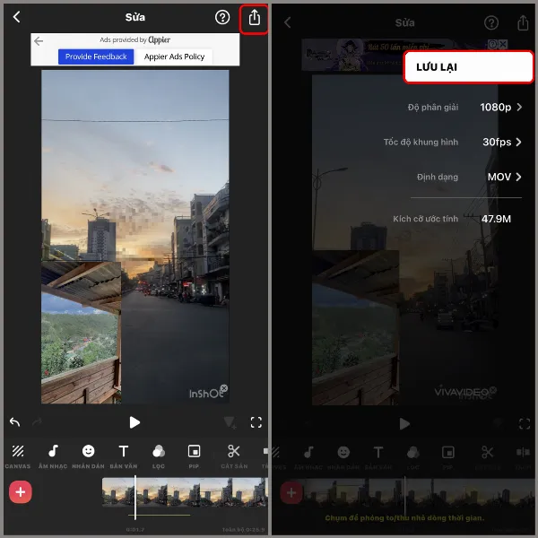 Xuất video và điều chỉnh thông số