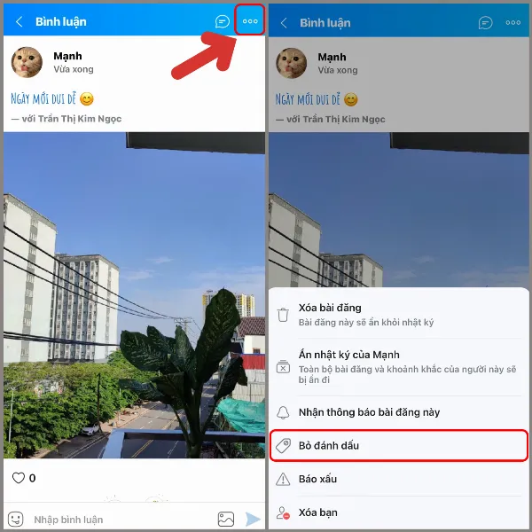 Zalo - Gỡ tag tên
