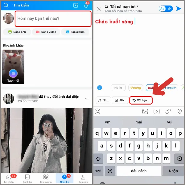 Zalo - Tag tên bạn bè vào bài đăng